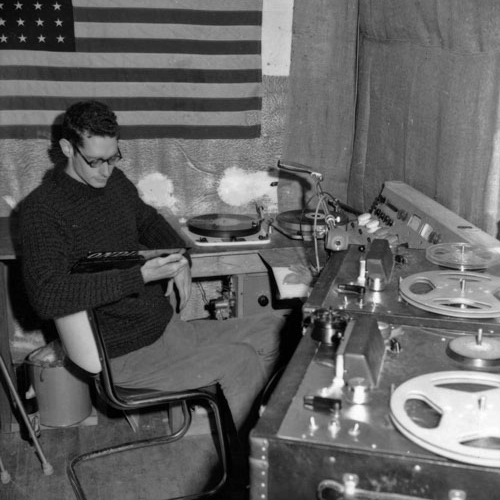 Lorenzo Milam in the KRAB control room, 1963