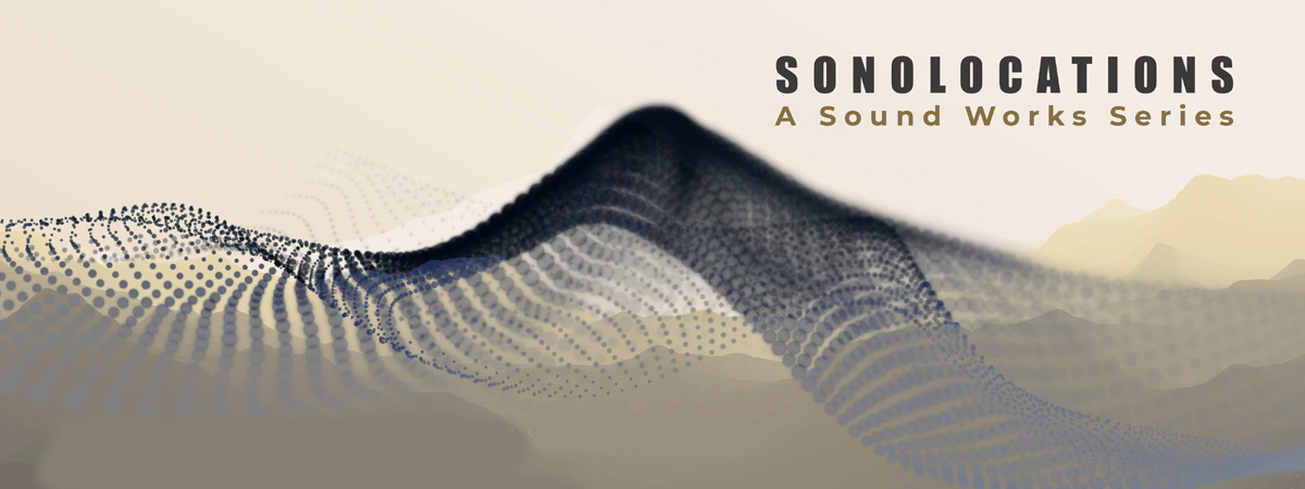 Sonolocations header: abstracted mountain with the words Sonolocations: A Sound Works Series, Henry Art Gallery and Jack Straw Cultural Center