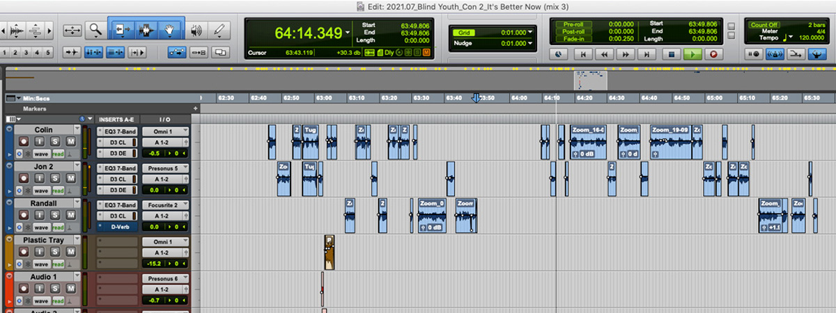 Screen shot of an audio recording session in Pro Tools