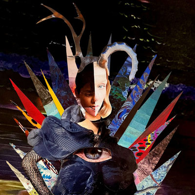 A colorful collage image of a woman.