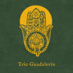 Trio Guadalevin hamsa-ollin logo in gold on a green background