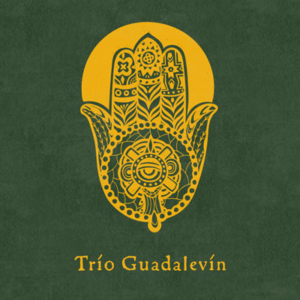 Trio Guadalevin hamsa-ollin logo in gold on a green background