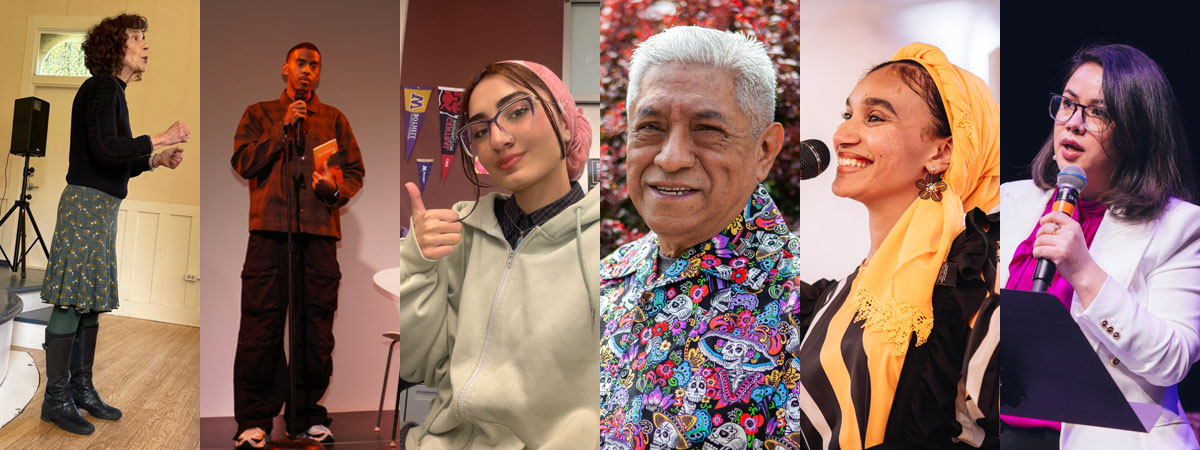 Photos of Merna Hecht, Najib Abbi, Ada Safi, Raúl Sánchez, Tasneem aka "Ms Taz," and Shogofa Amini